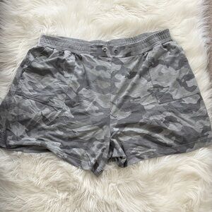 Women's Gray Camo Athletic Shorts - Casual Stretch